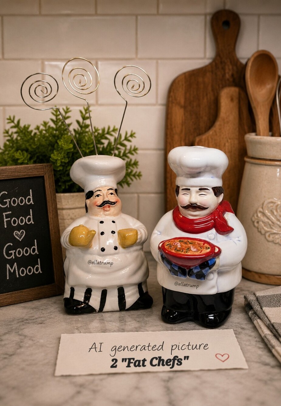 Pair of Fat Chefs Card Note Holder & Parmesan Shaker 4"